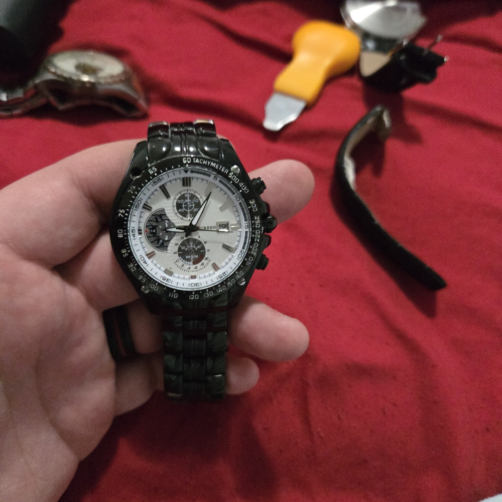 Men's Black and Silver Chronograph Watch